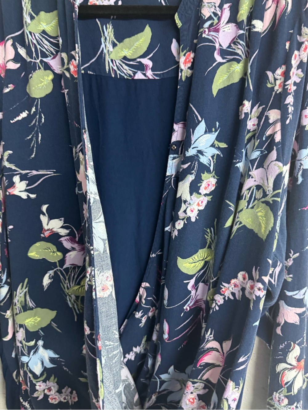 Women's Terra & Sky Navy Floral Print Long Sleeve Faux-Wrap Crossover Blouse - Picture 2 of 7